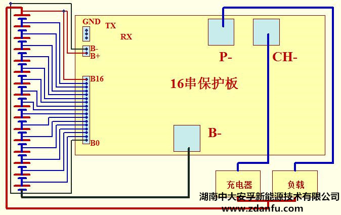 16串70A磷酸铁锂电池BMS(分口)原理接线示意图